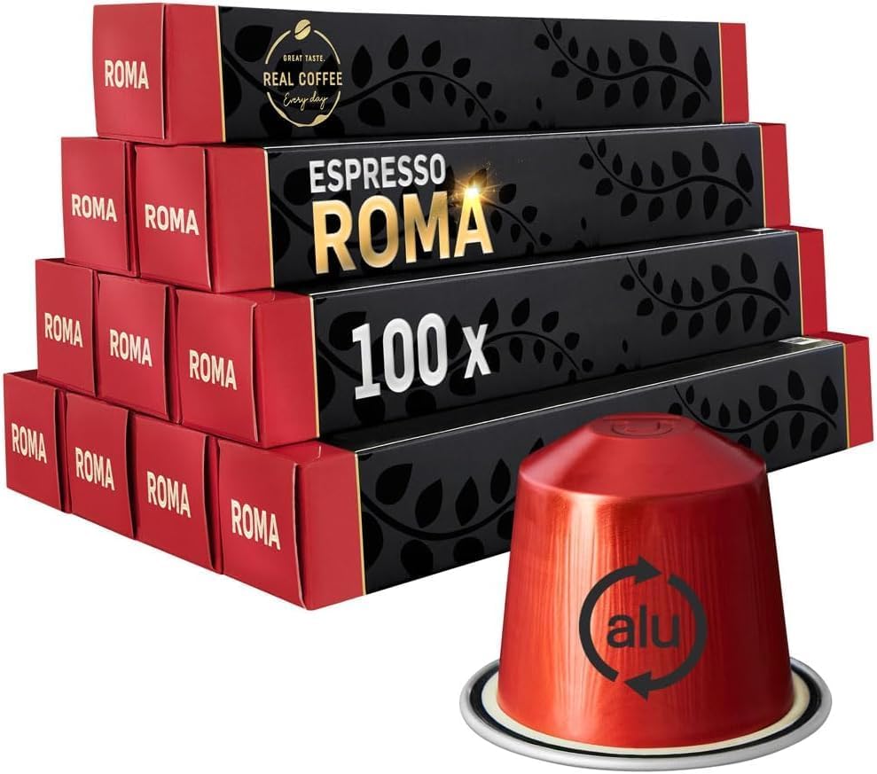 Roma Strong Espresso Coffee Pods for Nespresso Original Line – 100 Aluminum Capsules Extra Dark Intense Italian Flavor | Free Shipping