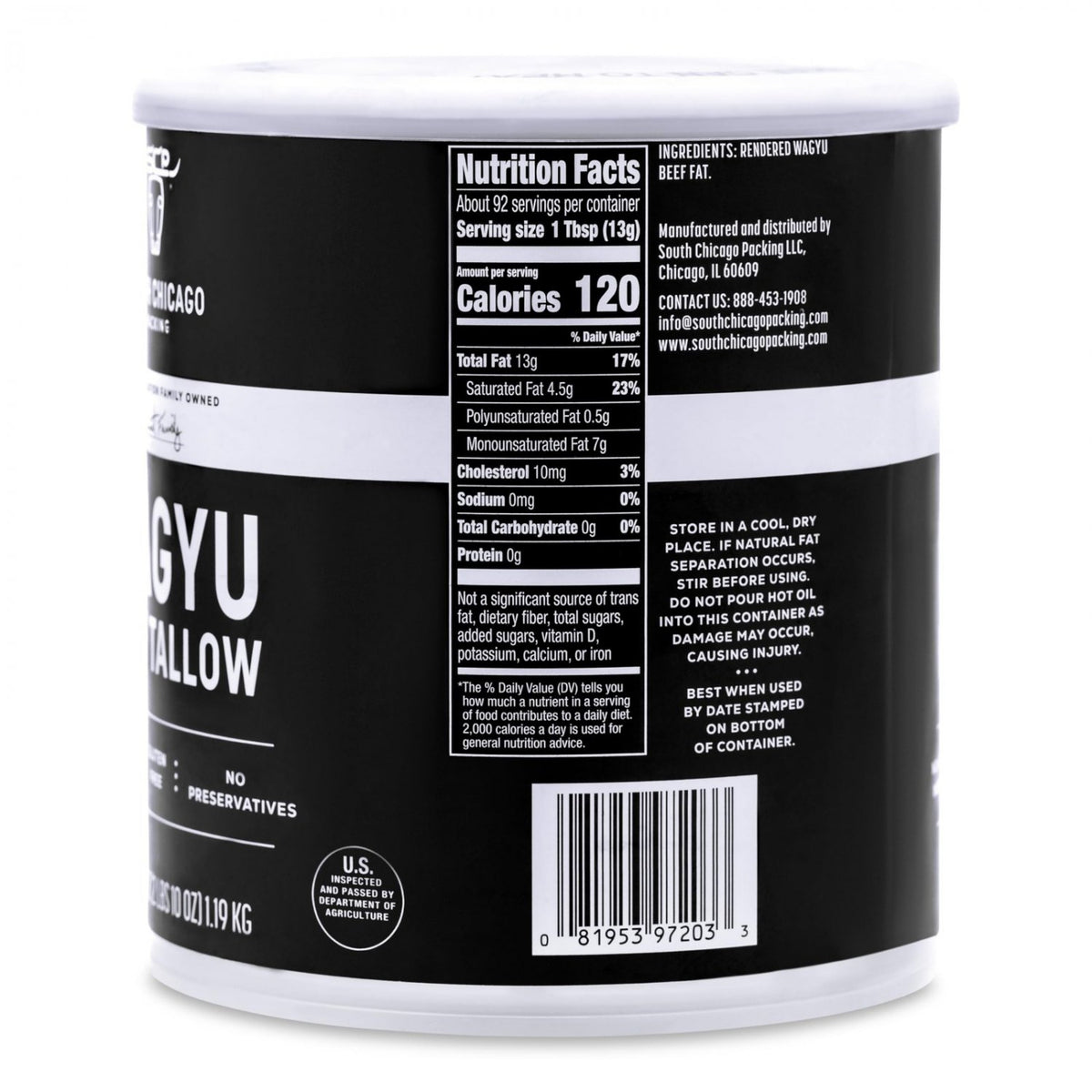 South Chicago Packing Wagyu Beef Tallow 42 oz 100% Pure Cooking Fat Keto Paleo