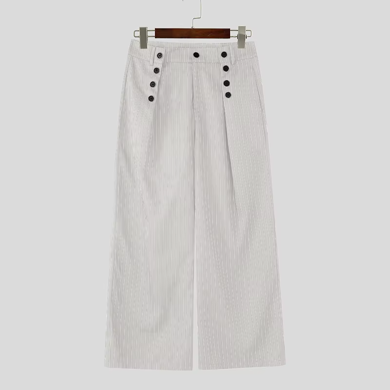INCERUN Men's Striped Wide Leg Pants — Loose Pleated Casual Streetwear Trousers