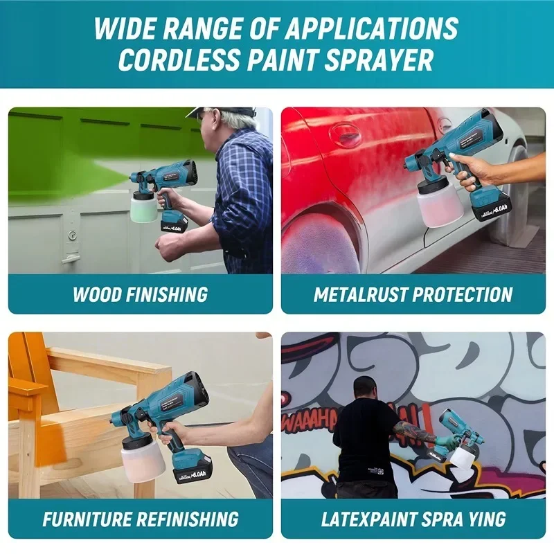 Cordless Paint Sprayer for Makita 18V BL1860 Battery | 1L Portable Electric Spray Gun for Furniture & Auto