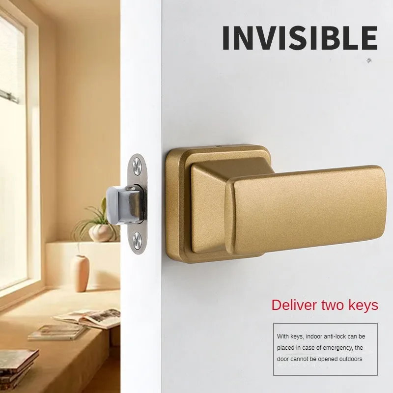 Invisible Single-Side Door Handle Lock with Key — Hidden Wooden Door Hardware