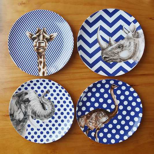 4pcs Creative Animal Giraffe Ostrich Elephant Rhino Ceramic Tableware Set Porcelain Dish Dinner Cake Plate Wall Decorative Plate
