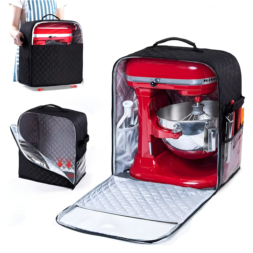 Stand Mixer Cover with Appliance Sliders Base for 6/7/8 Quart KitchenAid Mixers and Pockets for Accessories