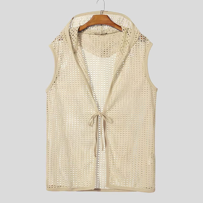 INCERUN Men's Hollow Out Hooded Tank Top | See-Through Lace-Up Sleeveless Vest | Vacation Streetwear | FREE SHIPPING 🌴