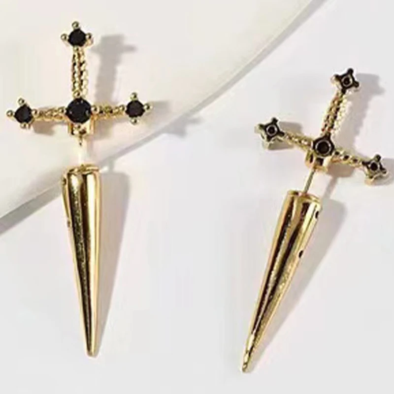 Hip Hop Cross Sword Stud Earrings | Gothic Crystal Fashion Jewelry for Men & Women