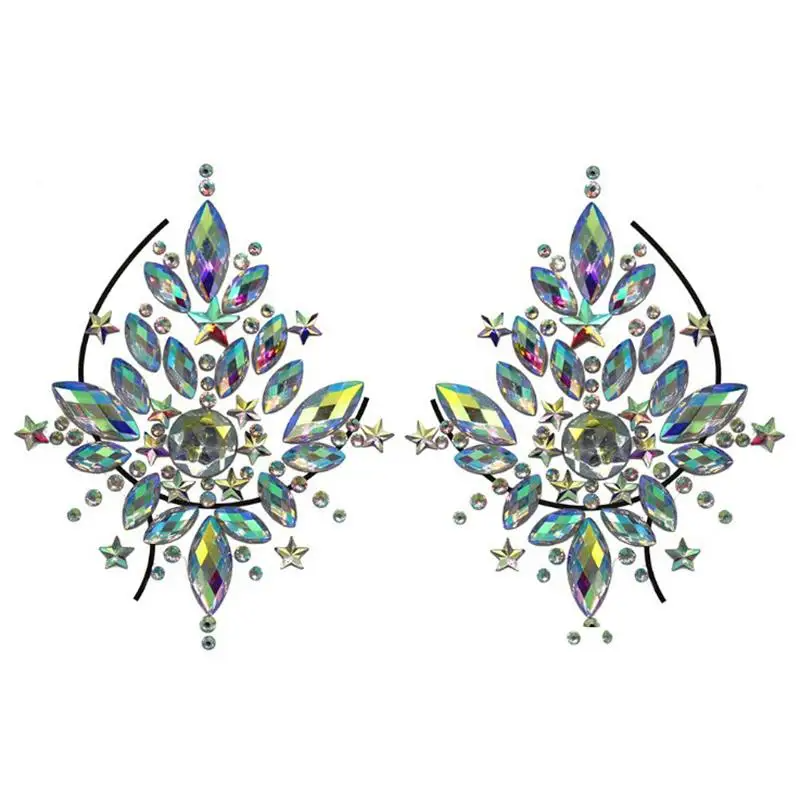 Acrylic Colorful Crystal Chest Paste - Self-Adhesive Breathable Nipple Covers & Body Jewels (23 Styles)