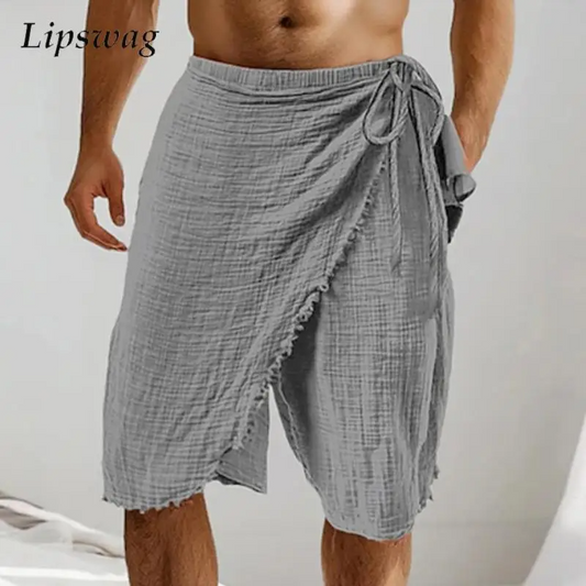 Men's Casual Linen Blend Shorts – Vintage Boho Beach Fit with Drawstring