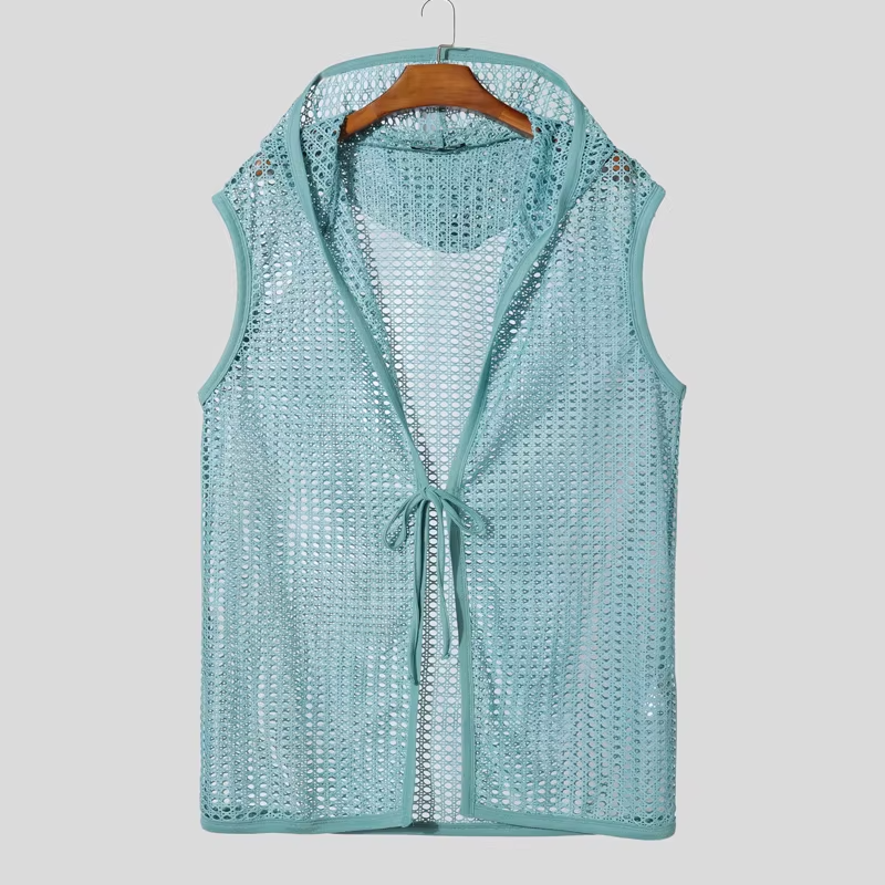 INCERUN Men's Hollow Out Hooded Tank Top | See-Through Lace-Up Sleeveless Vest | Vacation Streetwear | FREE SHIPPING 🌴