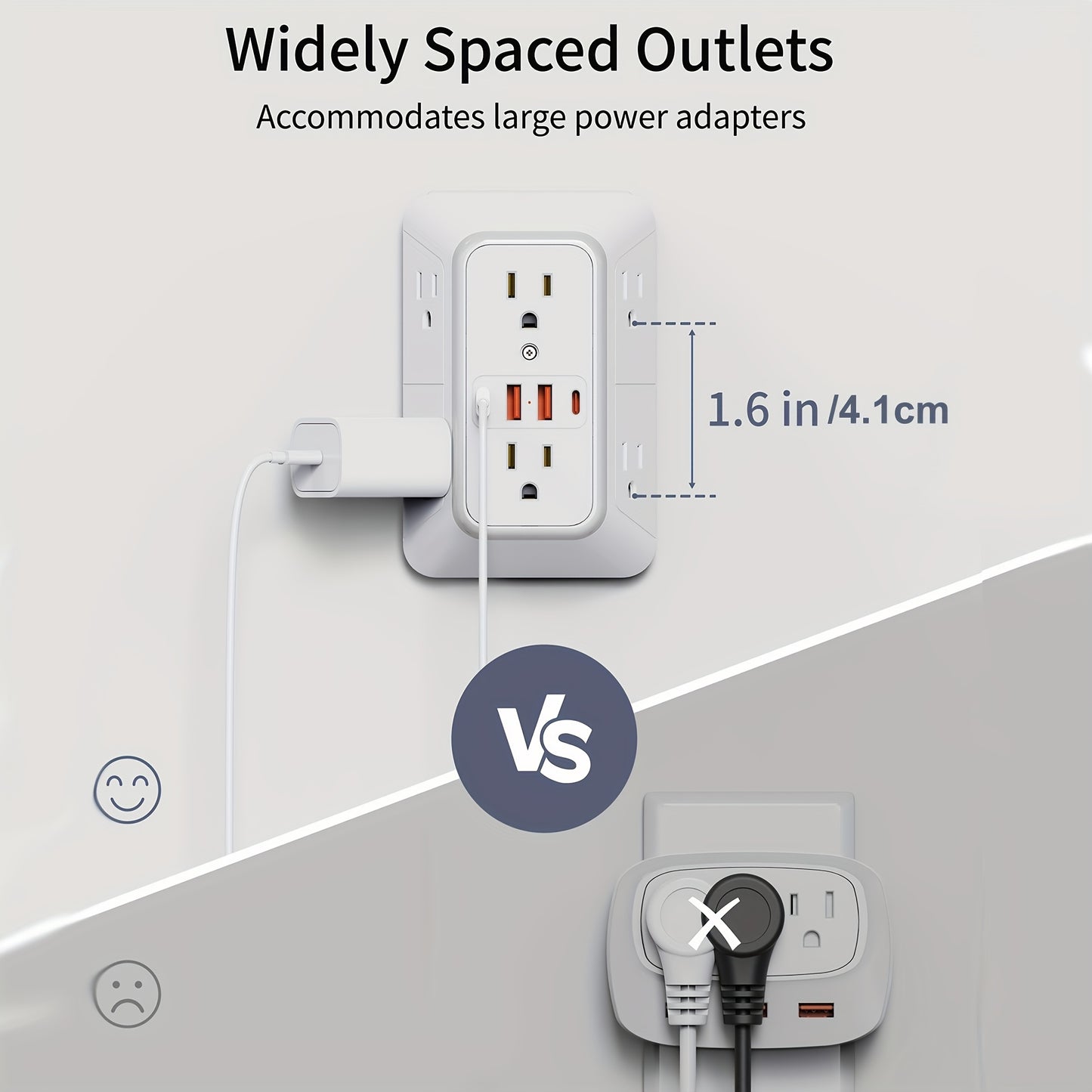 Surge Protector Outlet Extender - 6 Outlet Splitter with 4 USB Ports (2 USB C),