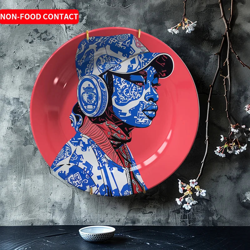 Nordic Style Ceramic Decorative Plate – Headphone Girl Minimalist Art Wall Hanging – Free Shipping