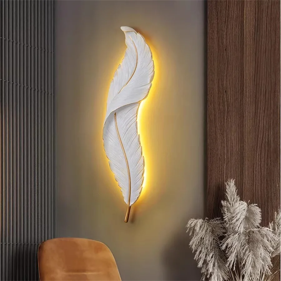 Nordic Feather LED Wall Lamp Modern Wall Sconce for Bedroom Living Room Hallway Free Shipping