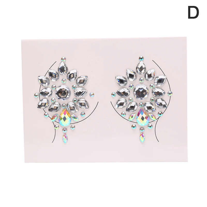 Acrylic Colorful Crystal Chest Paste - Self-Adhesive Breathable Nipple Covers & Body Jewels (23 Styles)