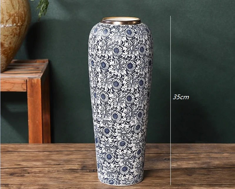 35CM Jingdezhen Blue & White Porcelain Vase – Elegant Ceramic Hydroponic Flower Vase