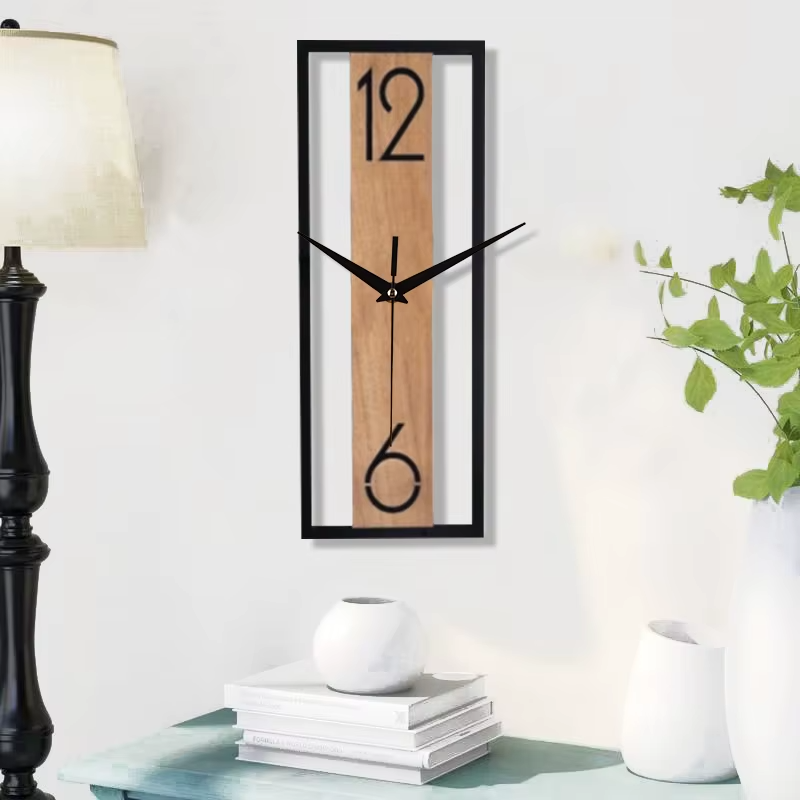 Modern Rectangular Wood Grain Wall Clock – Silent Non-Ticking Decorative Clock for Home & Office Gift sugg