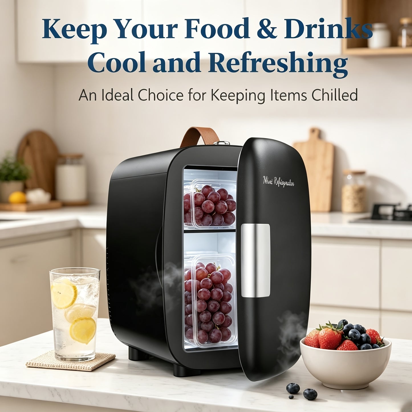 Portable 1.06gal Mini Fridge, Ultra-Thin, Semiconductor Cooling, Ultra-Quiet& Low Energy, Supports 110V AC/ 12V DC, Fits 6 Cans for Bedroom, Skincare, Drinks, Dorm& Car