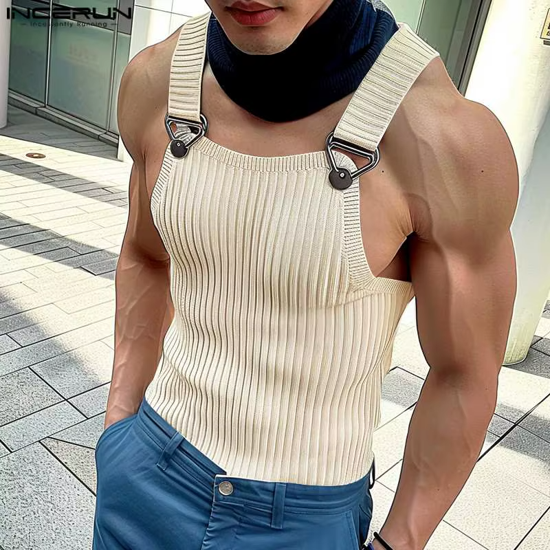 INCERUN Men's Knitted Tank Top | Solid Color Button Sleeveless Vest | Summer Streetwear Casual Fitness Fashion | FREE SHIPPING