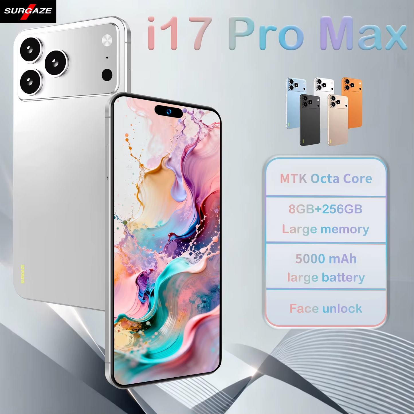SURGAZE i17 Pro Max 5G Smartphone – Android 12, 12GB RAM, 512GB ROM, 5300mAh Battery