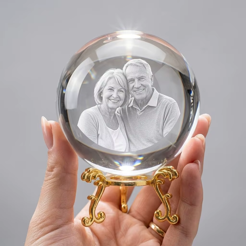 Custom Photo Crystal Ball – Personalized Laser Engraved Glass Sphere with Picture & Text Gift