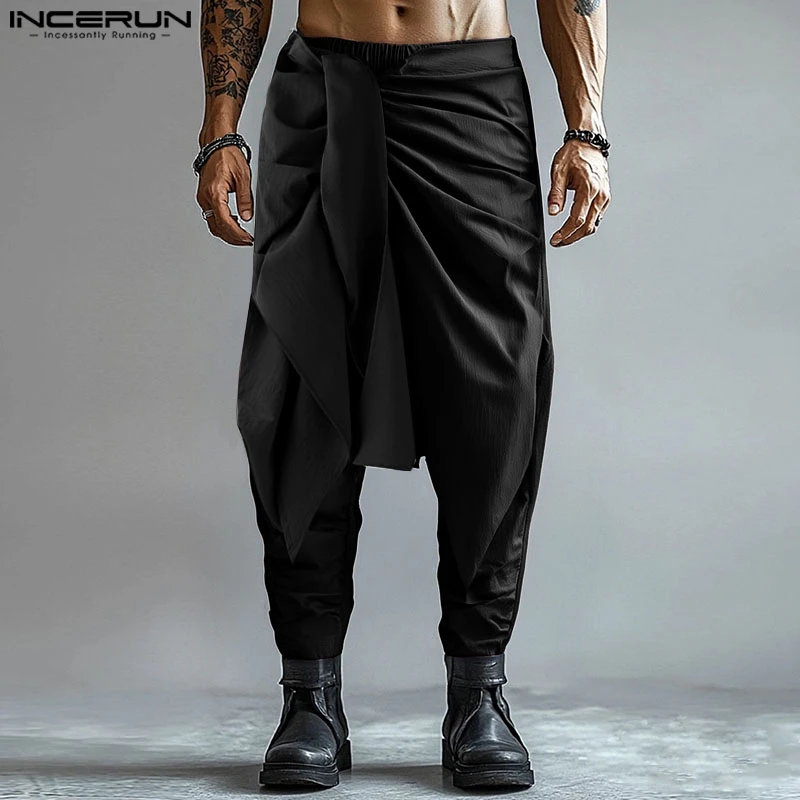 INCERUN Men’s Harem Pants – Pleated Oversized Casual Trousers, Summer Streetwea