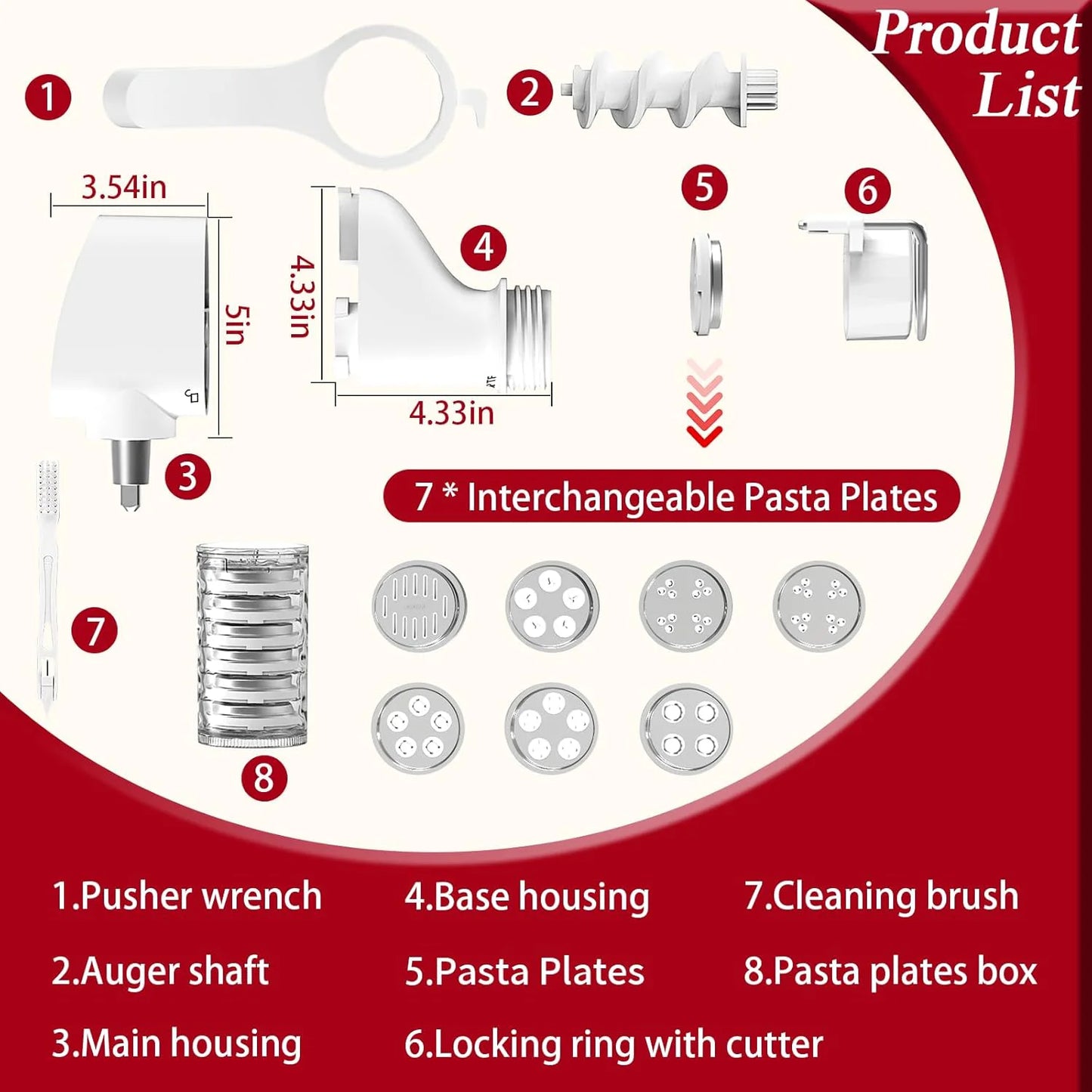 Pasta Press Accessory for KitchenAid Mixer – 7 Interchangeable Discs for Homemade Pasta & Noodles
