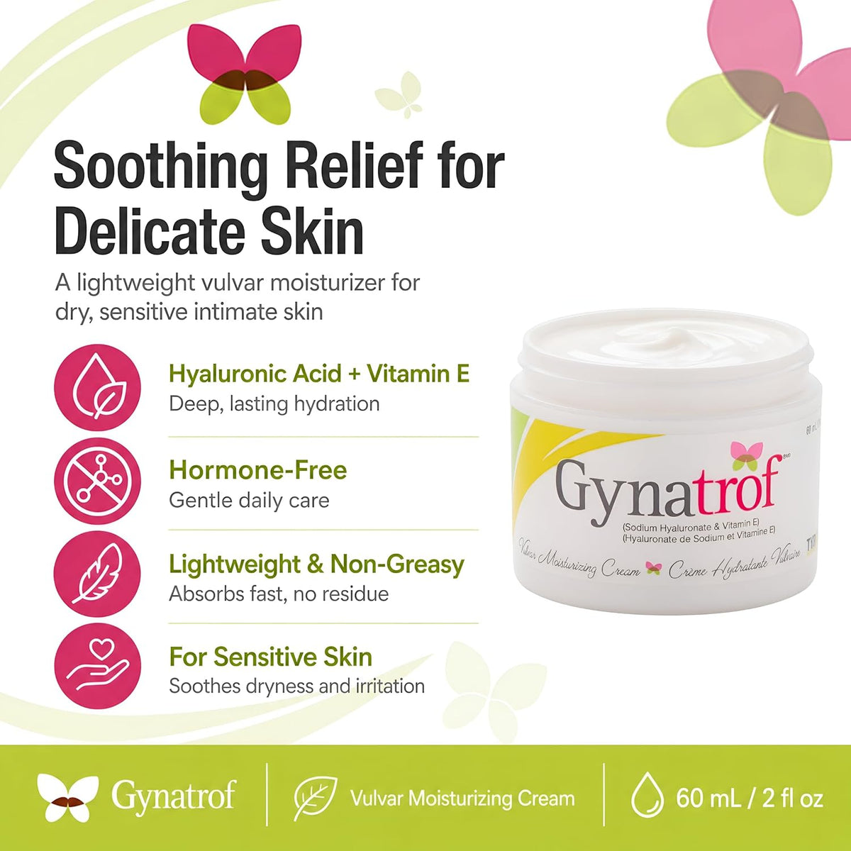 Gynatrof Vulvar Moisturizing Cream 60mL Dry Sensitive Skin Hormone Free ship