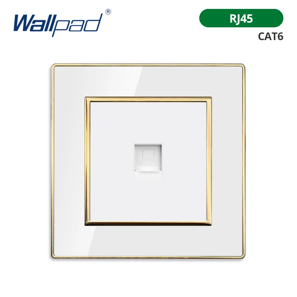 Wallpad White Acrylic Panel With Gold Border 2 Way Wall Light Switch With LED Indicator EU Electric Outlet With USB
