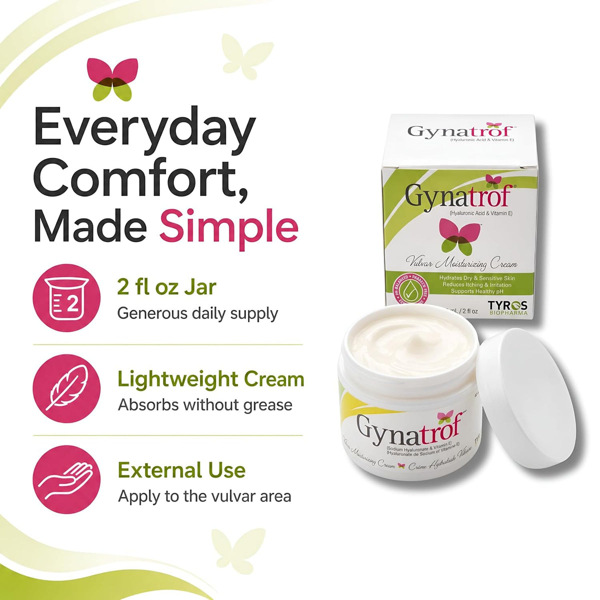 Gynatrof Vulvar Moisturizing Cream 60mL Dry Sensitive Skin Hormone Free ship