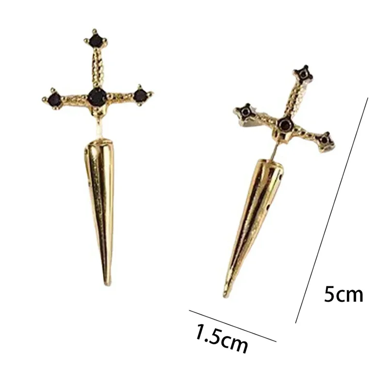 Hip Hop Cross Sword Stud Earrings | Gothic Crystal Fashion Jewelry for Men & Women