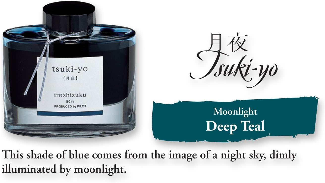 Pilot Iroshizuku Tsuki-Yo Fountain Pen Ink – 50ml Bottle | Moonlight Teal Blue-Black Ink
