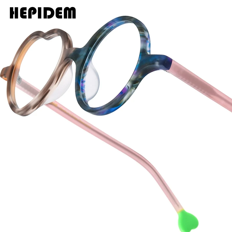 HEPIDEM   Multicolor Acetate Eyeglass Frames | Round Heart Design | Unisex Optical Spectacles | FREE SHIPPING 👓✨