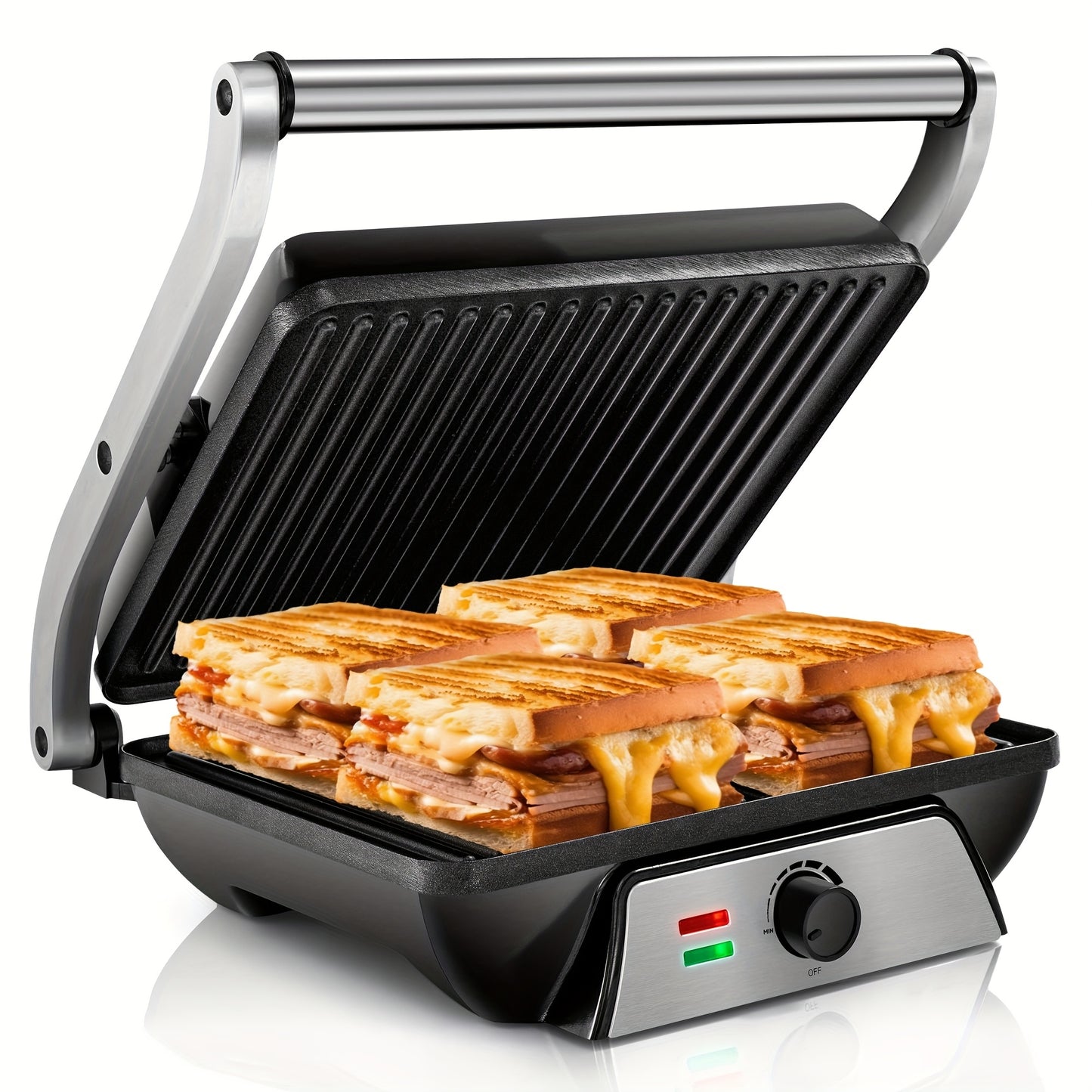3-in-1 Electric Indoor Grill & Panini Press – 180° Non-Stick Sandwich Maker with Grease Tray