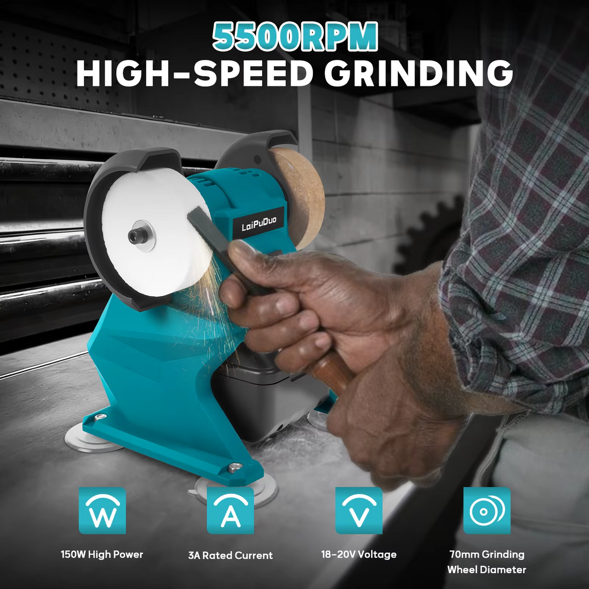 Cordless Bench Grinder 5500RPM Dual Wheel Grinder Metal Stone Knife Polishing Grinding Sharpening Tool for Makita 18V Battery
