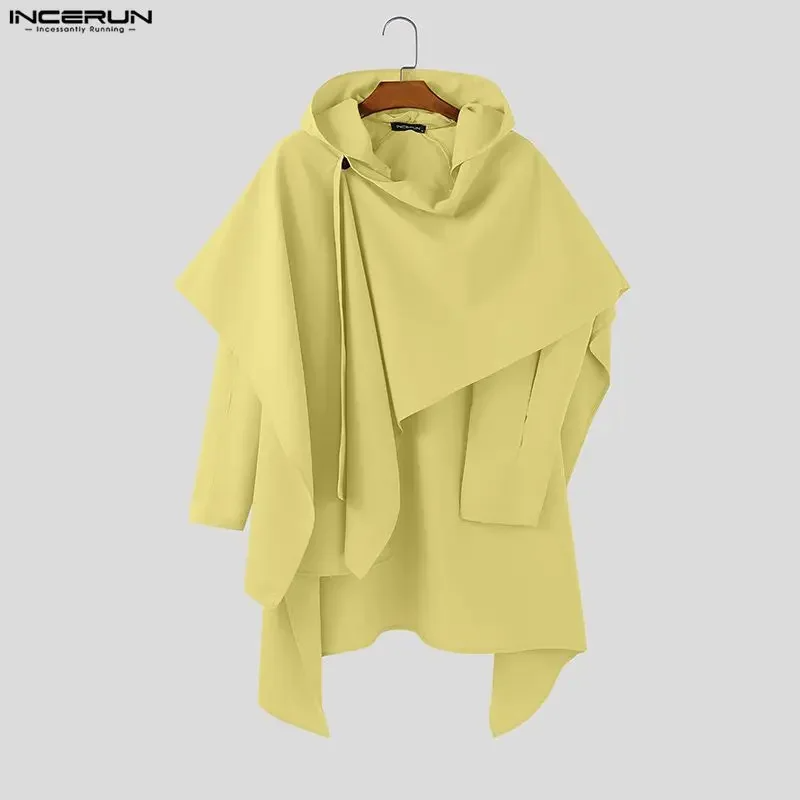 INCERUN Men's Hooded Irregular Cloak Poncho Long Sleeve Hollow Out Cape