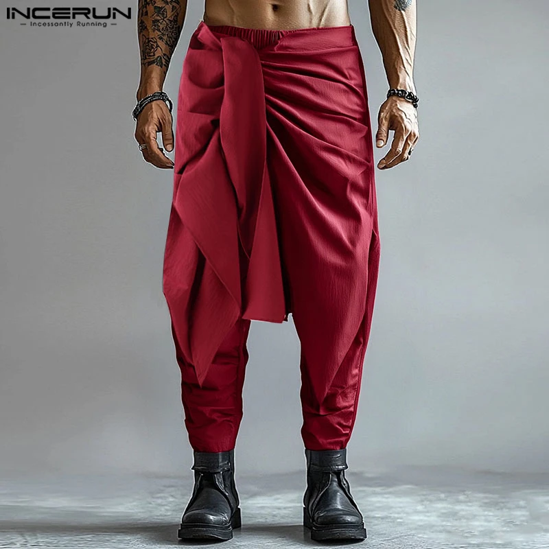 INCERUN Men’s Harem Pants – Pleated Oversized Casual Trousers, Summer Streetwea