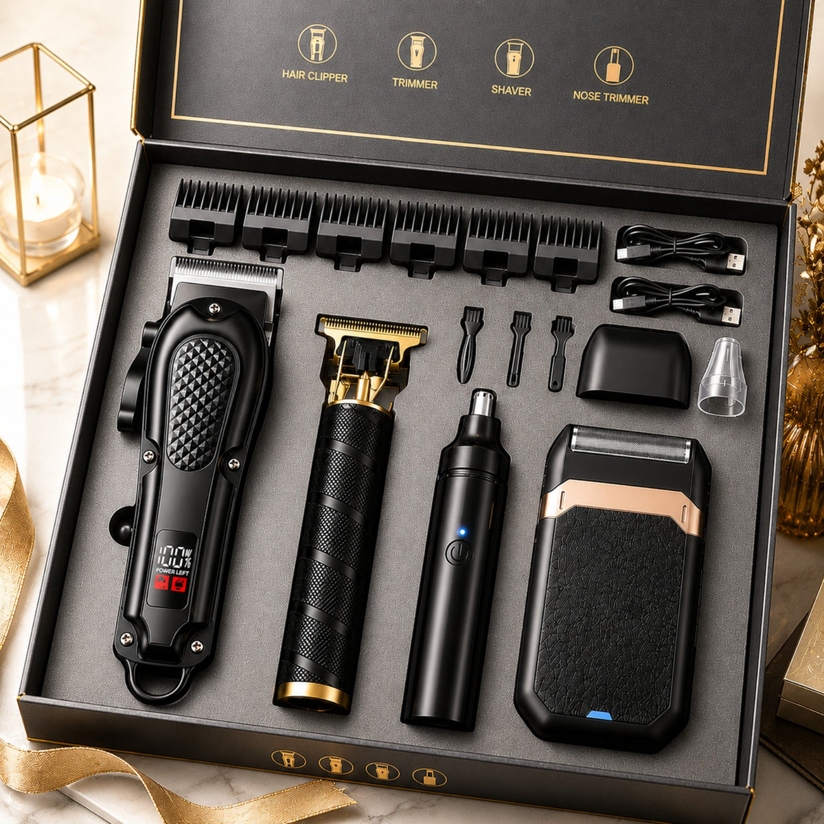 Rechargeable Electric Grooming Kit with LCD Display — Portable Men's Trimmer Set
