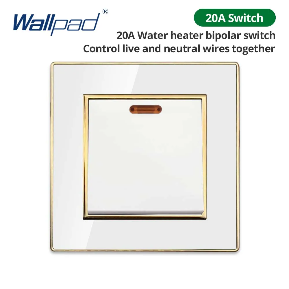 Wallpad White Acrylic Panel With Gold Border 2 Way Wall Light Switch With LED Indicator EU Electric Outlet With USB