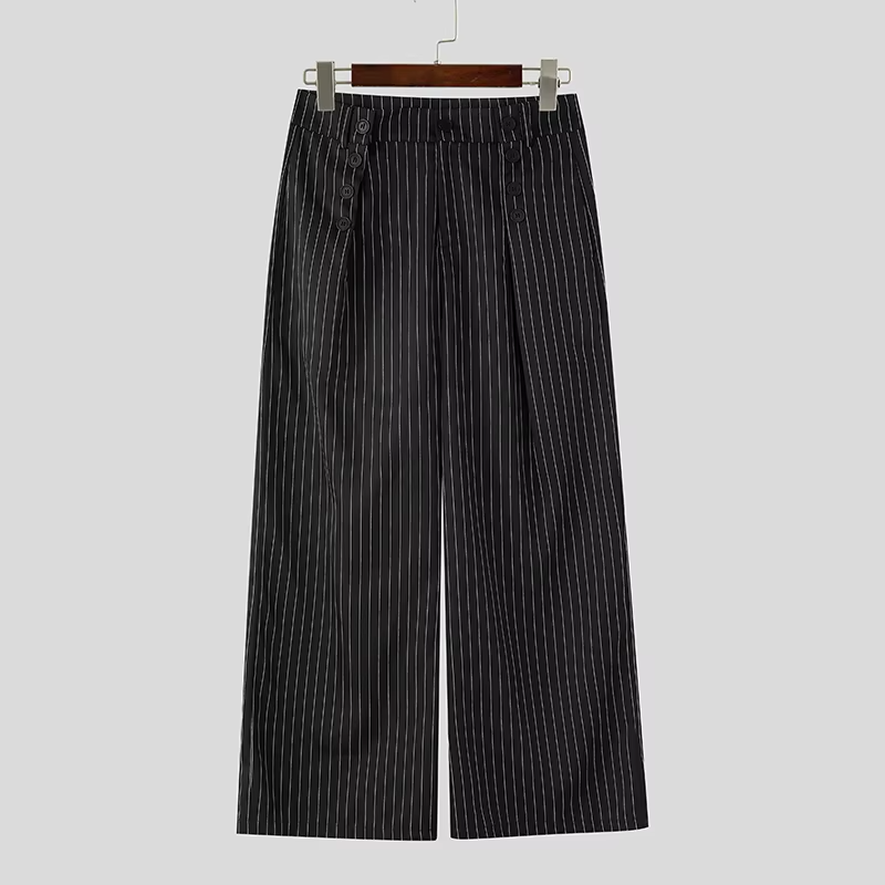 INCERUN Men's Striped Wide Leg Pants — Loose Pleated Casual Streetwear Trousers