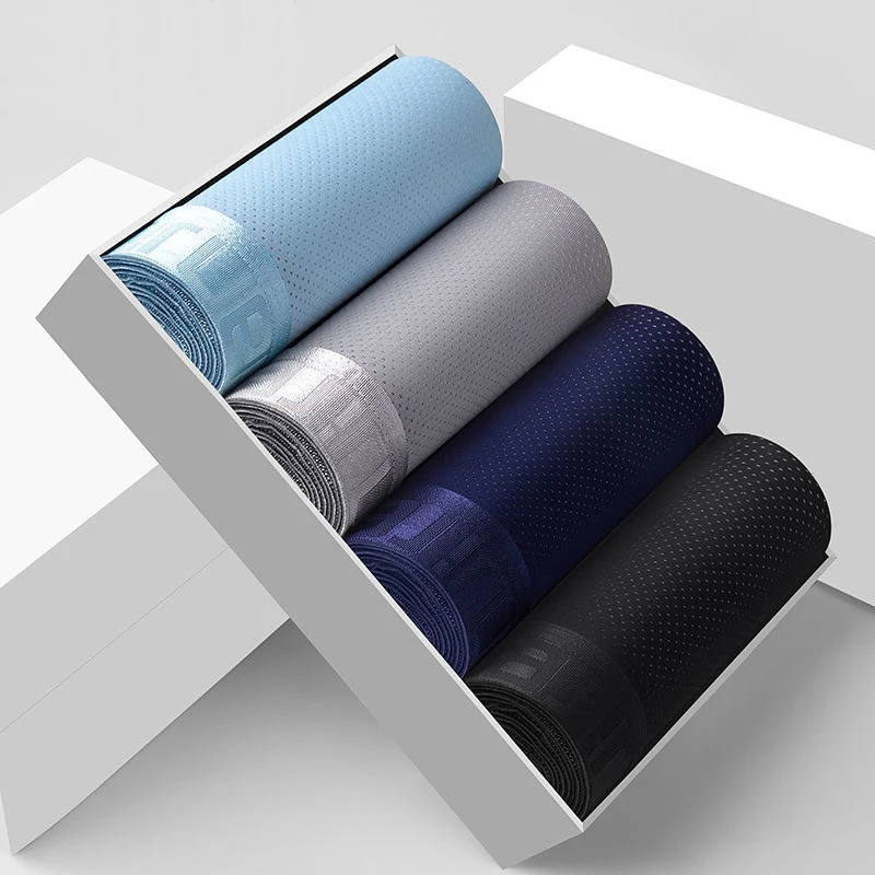 4PCS Men's Ice Silk Boxer Shorts – Breathable Mesh Underwear Plus Size