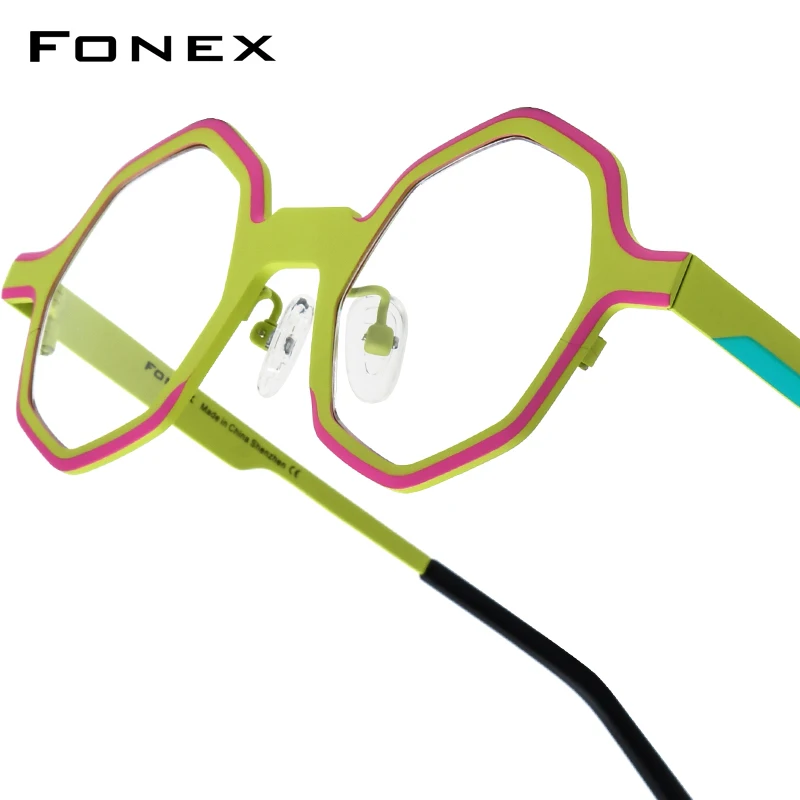 FONEX Women's Pure Titanium Eyeglasses 85849 | Retro Polygon Round Frames | Ultralight Vintage Japanese Eyewear | FREE SHIPPING 👓✨
