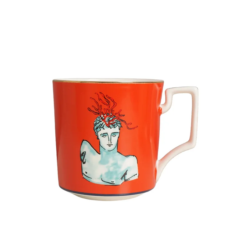Creative Neptune Red Bone China Coffee Cup Round Storage Tray Home 400ml Tea Cup Birthday Gift Drinking Mug Home Decoration New
