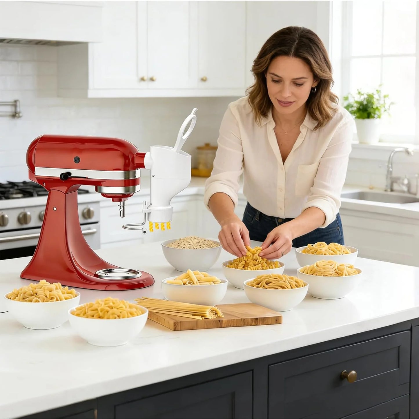 Pasta Press Accessory for KitchenAid Mixer – 7 Interchangeable Discs for Homemade Pasta & Noodles