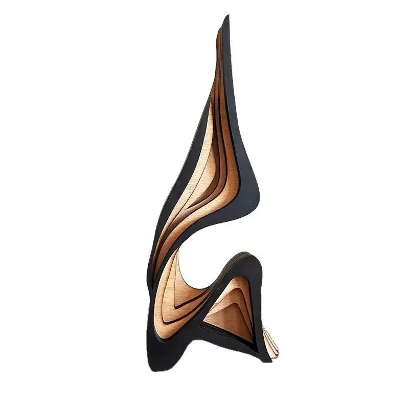 Minimalist Wooden Sculpture Art Figurine – Abstract Curved Wood Carving Home Decor Ornament