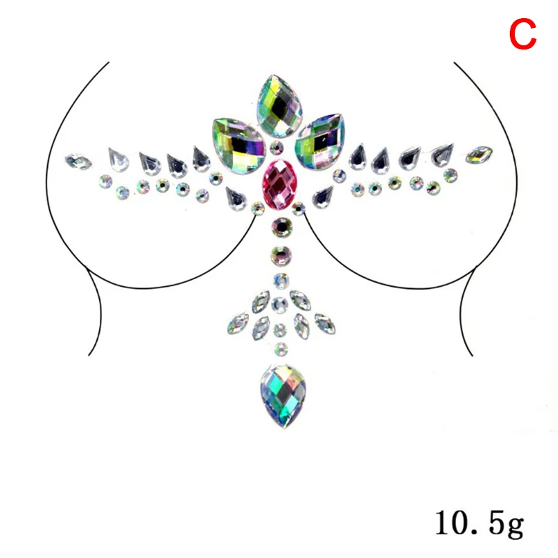 Acrylic Colorful Crystal Chest Paste - Self-Adhesive Breathable Nipple Covers & Body Jewels (23 Styles)