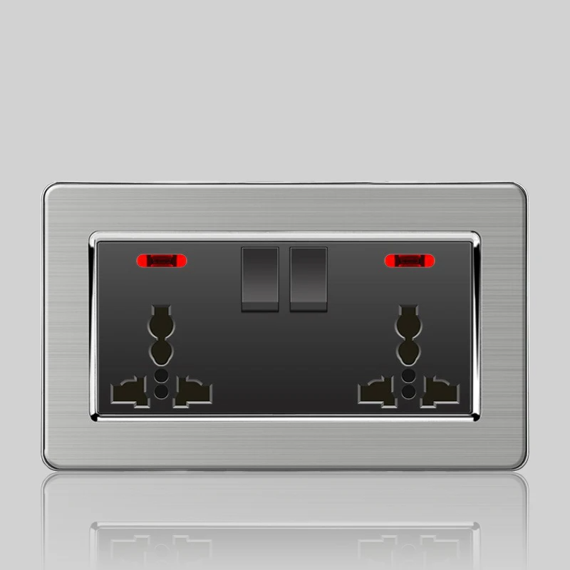 Wall LED Light Universal Switch Stainless steel Panel,EU UK USB Type-c 18W Fast Charging Plug socket 1 2 3 Gang 1 2 Way switch