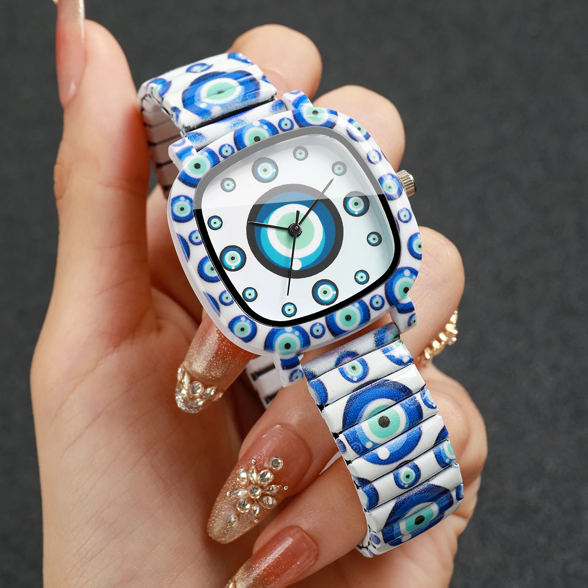Blue Evil Eye Women's Quartz Watch | Square Dial | Elastic Strap | Fashion Casual Wristwatch | FREE SHIPPING