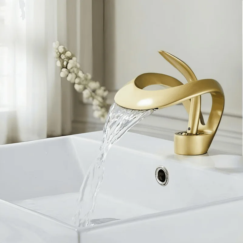 Bathroom Basin Taps Single Handle Waterfall Faucet Solid Brass Basin Mixer Taps Creative Hollowed Out Design Water Tap
