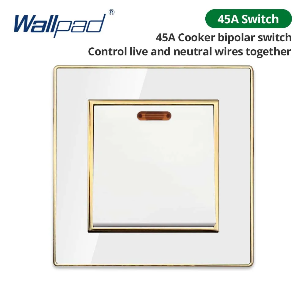 Wallpad White Acrylic Panel With Gold Border 2 Way Wall Light Switch With LED Indicator EU Electric Outlet With USB