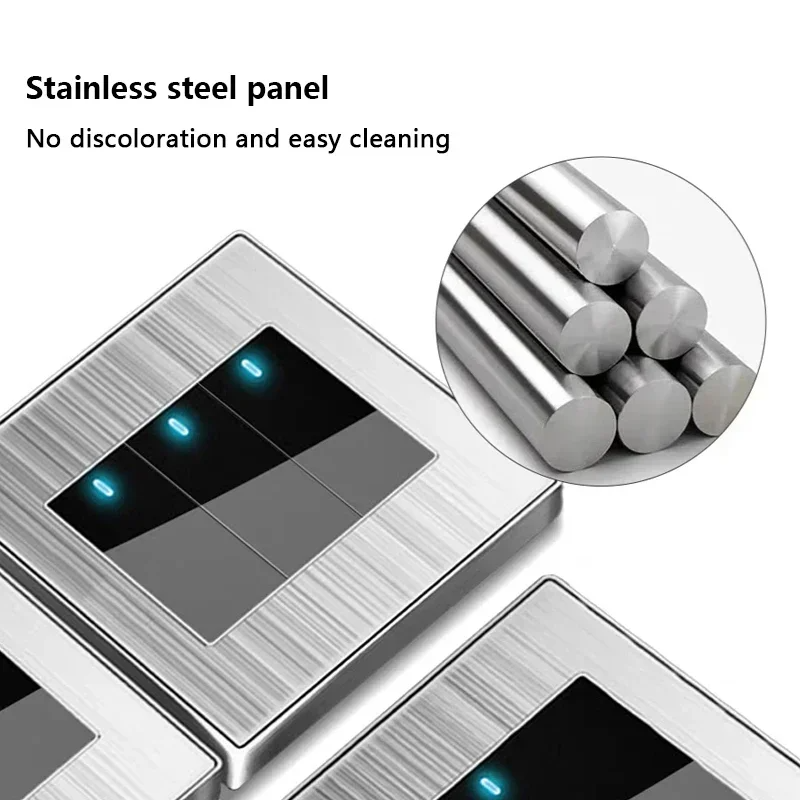 Wall LED Light Universal Switch Stainless steel Panel,EU UK USB Type-c 18W Fast Charging Plug socket 1 2 3 Gang 1 2 Way switch