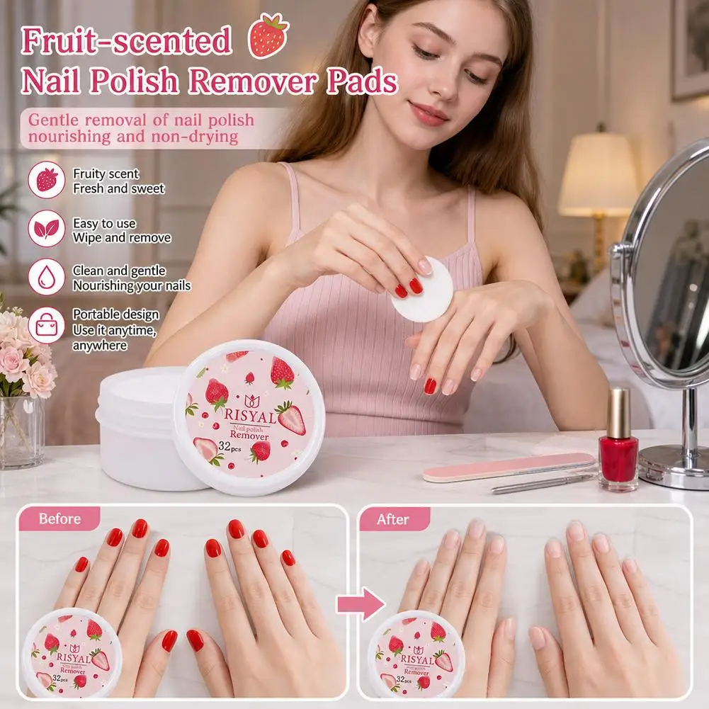 1/2/3 BoxesStrawberry Nail Polish Remover Pads | Soft Absorbent Wipes | 32 Pads per Box | Manicure & Pedicure Care | FREE SHIPPING 🍓