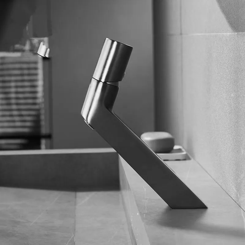 Bathroom  Mixing Faucet Creative Design Brushed Gold Cold And Hot Basin Faucets One Hole Sink Metal Tap Accessories Bath